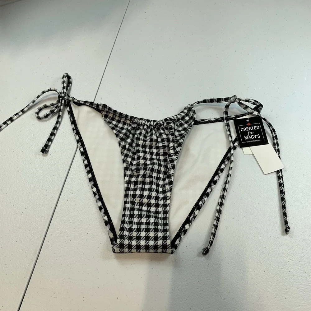 Salt & Cove Junior's Swim Bikini Bottom M Black White Gingham Plaid Tie Side